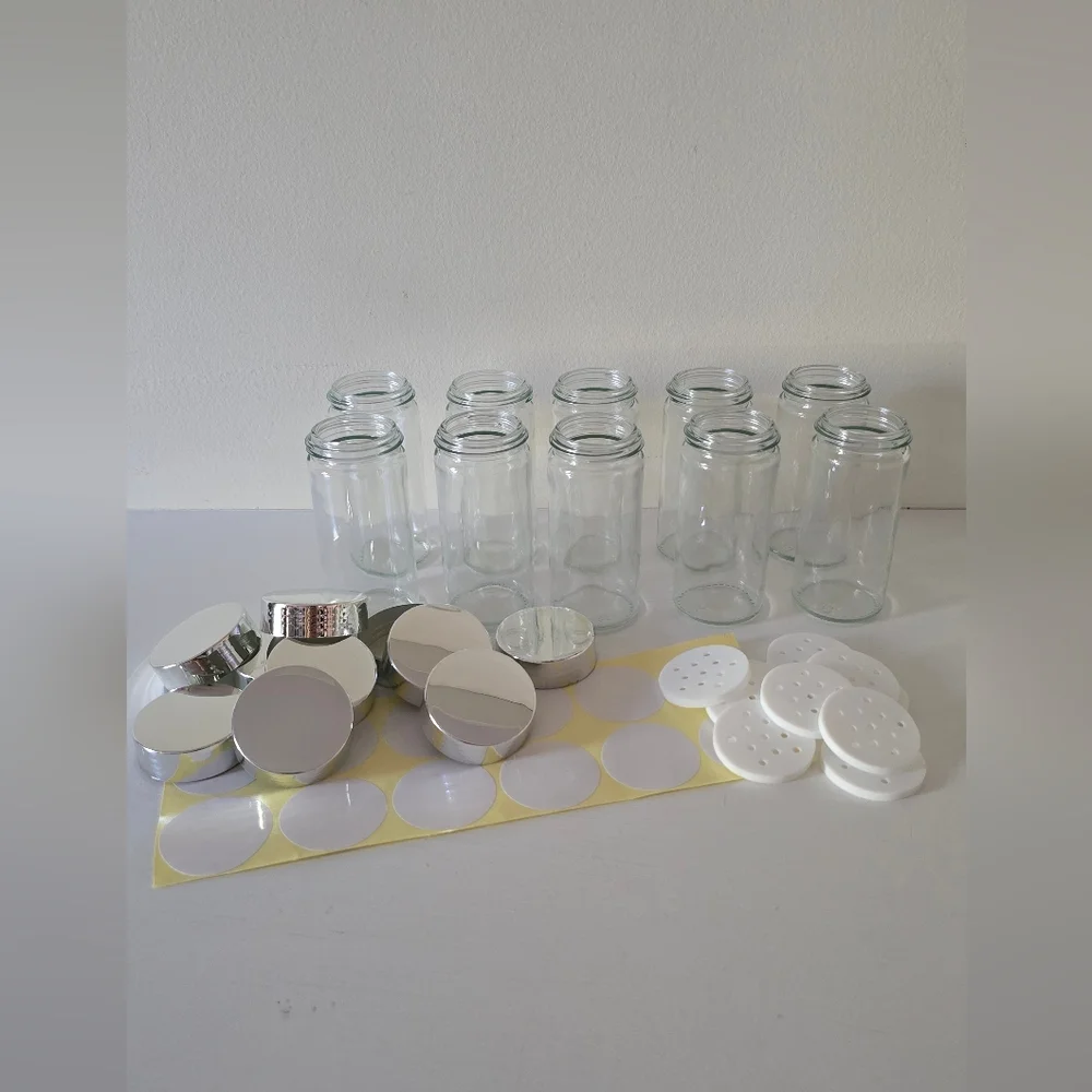 Polder 10-Pack 5oz Glass Spice Jars with Chrome Lids & Shaker Tops